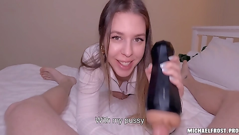 Sexy lesbian orgy with a dildo fucks closeup