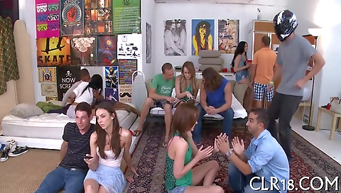 Short haired slut gets a mouthful of cum