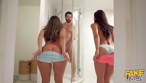 Sexy black guy gets two chicks